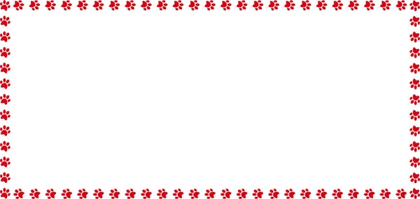 Rechteckrand aus roten Tierpfoten-Prints auf weißem Grund — Stockvektor