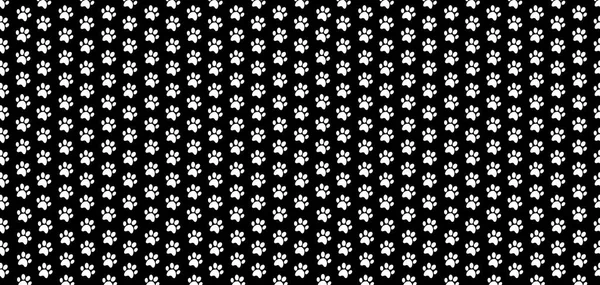 Прямоугольный бесшовный баннер с отпечатками лап белых животных на черном фоне . — стоковый вектор