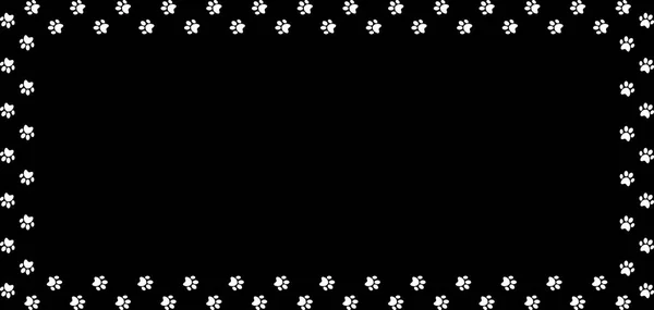 Banner rectángulo hecho de huellas de pata de animal blanca sobre fondo negro . — Vector de stock