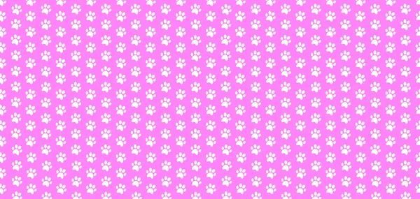 분홍색 배경에 흰색 동물 발 인쇄의 사각형 원활한 아기 패턴. — 스톡 벡터