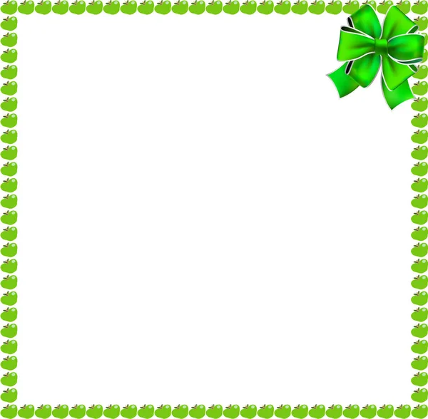 녹색 사과 축제 리본 사각형 테두리 — 스톡 벡터