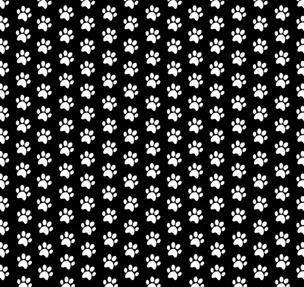 Plantilla cuadrada sin costuras con estampados de patas de animales blancos sobre fondo negro . — Vector de stock