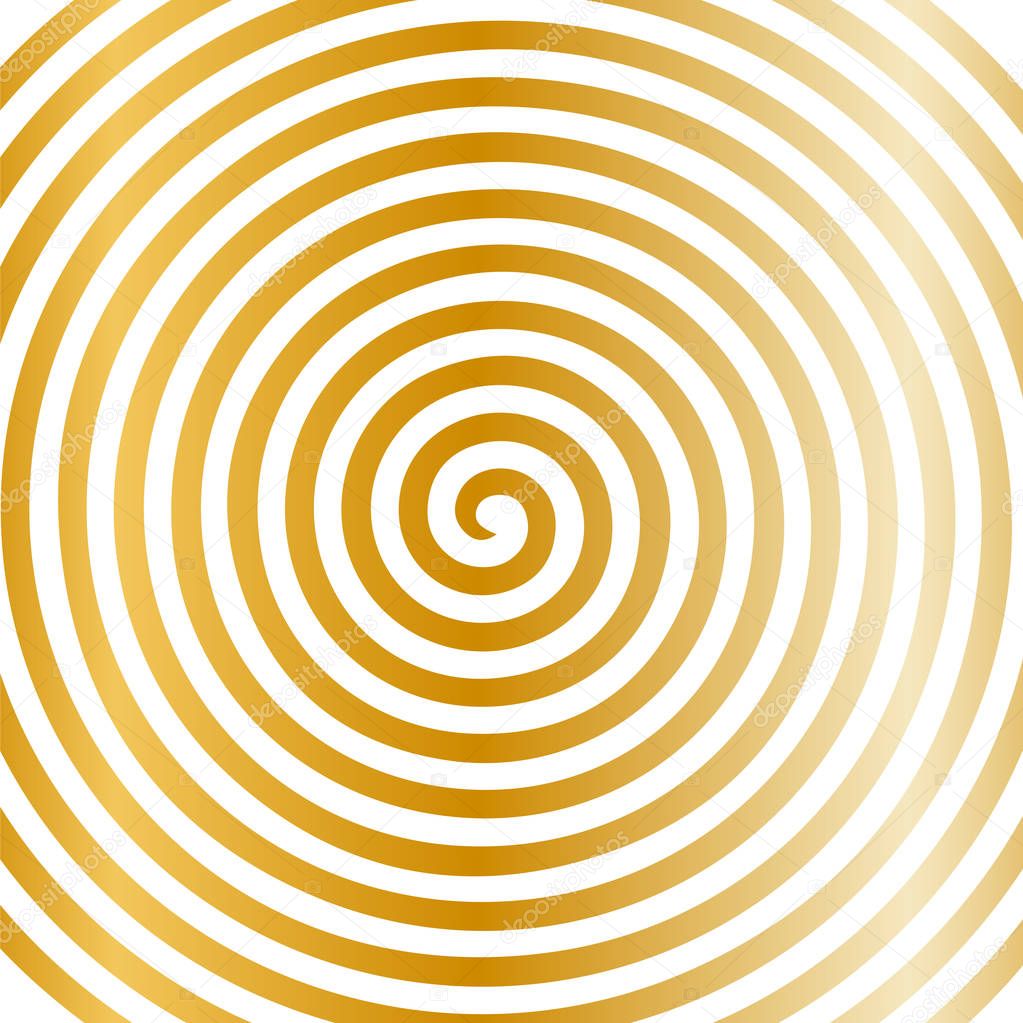 White gold round abstract vortex hypnotic spiral wallpaper. Vector illustration optical illusion spiral anaglyph opt art illustration. Volute, spiral, concentric lines, circular, rotating background.