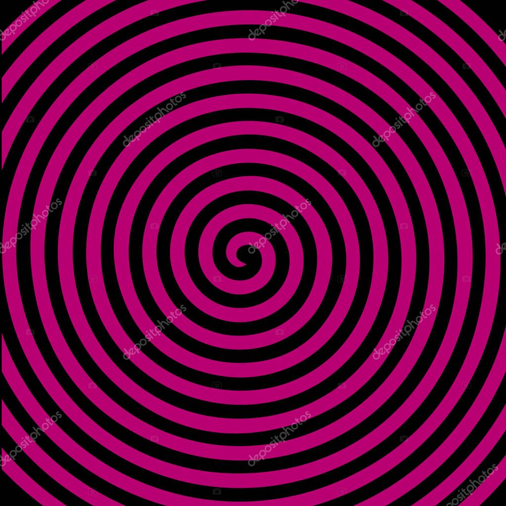 Black purple round abstract vortex hypnotic spiral wallpaper. Vector illustration optical illusion spiral anaglyph opt art illustration. Volute, spiral, concentric lines, circular, rotating background