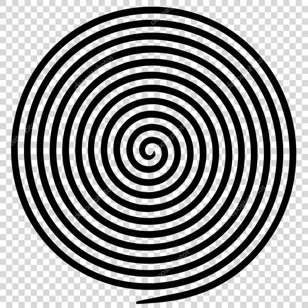 Black round abstract vortex hypnotic spiral.