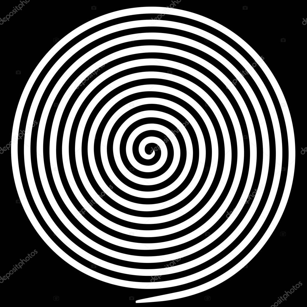 White round abstract vortex hypnotic spiral. Vector illustration optical illusion helix anaglyph opt art illustration. Volute, maze, concentric lines, circular, rotating clip art isolated on black