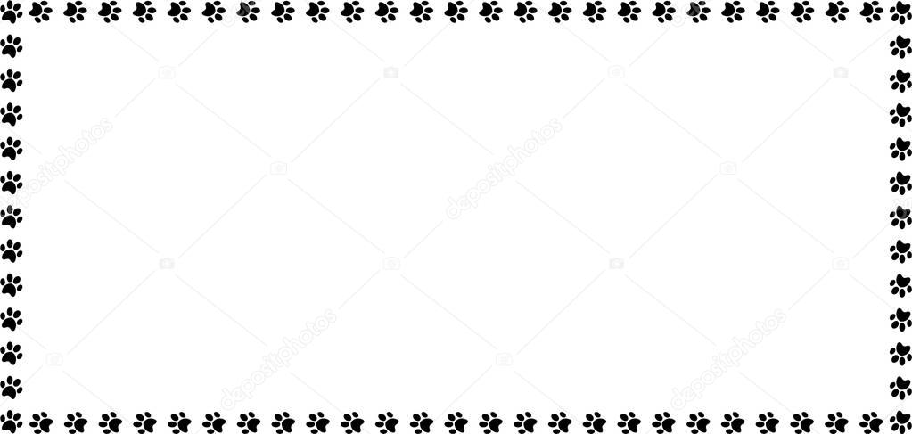 Rectangle frame made of black animal paw prints on white background.