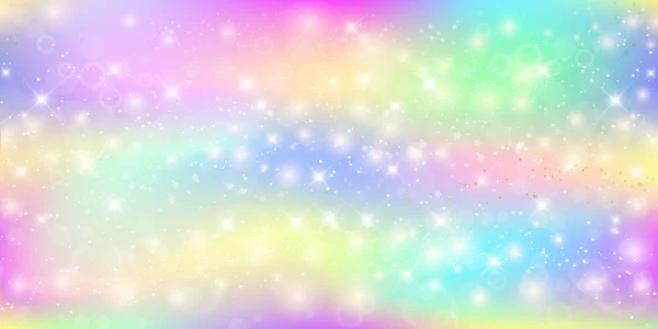 Fond magique holographique avec des étincelles de fées, des étoiles et des flous . — Image vectorielle