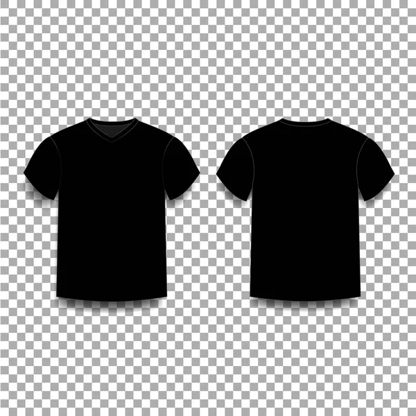 Siyah erkek t-shirt şablon v yaka ön ve arka yüzü sayısı. — Stok Vektör