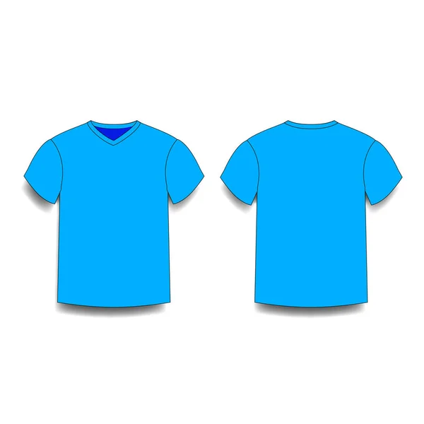 Hafif mavi erkek t-shirt şablon v yaka ön ve arka yüzü sayısı. — Stok Vektör