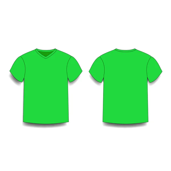 Yeşil erkek t-shirt şablon v yaka ön ve arka yüzü sayısı. — Stok Vektör
