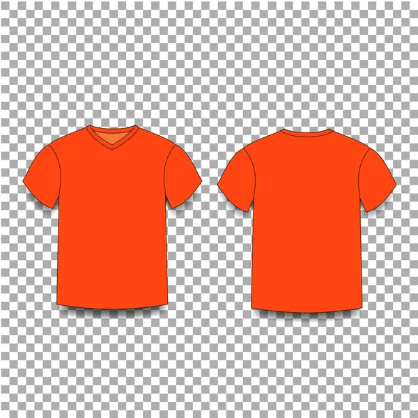 Orange male t-shirt template v-neck front and back side views. — Stock Vector