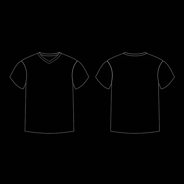 Countur erkek t-shirt şablon v yaka ön ve arka yüzü sayısı siyah anahat — Stok Vektör