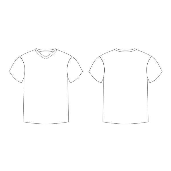 Anahat countur erkek t-shirt şablon v yaka ön ve arka yüzü sayısı beyaz — Stok Vektör