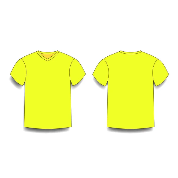 Sarı erkek t-shirt şablon v yaka ön ve arka yüzü sayısı. — Stok Vektör