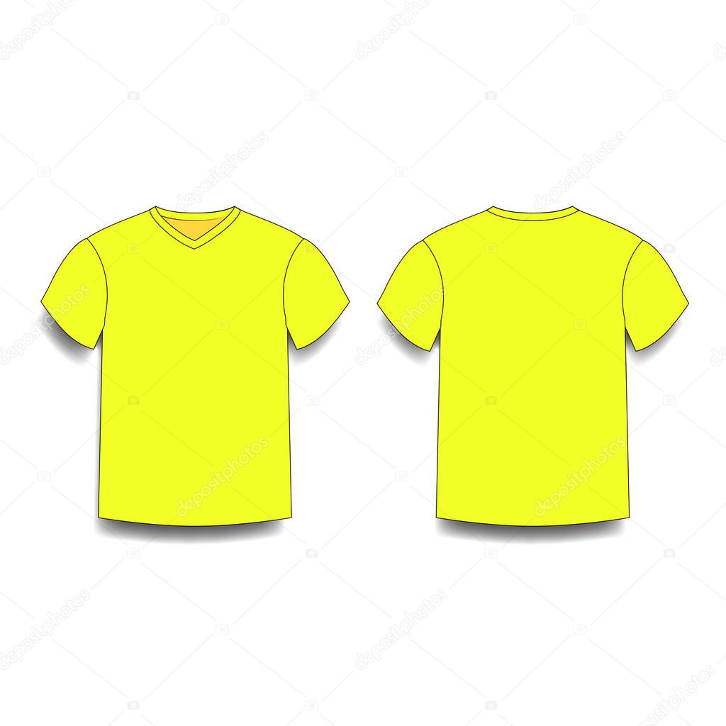 Download Yellow male t-shirt template v-neck front and back side ...