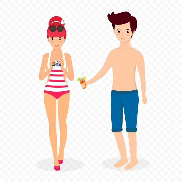 Счастливая пара на пляжном медовом отдыхе — стоковый вектор
