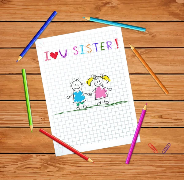 Miluji vás sestry děti ilustrační list — Stock fotografie