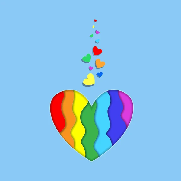 Papier arc-en-ciel coupe forme de coeur lgbt avec effet 3d — Image vectorielle