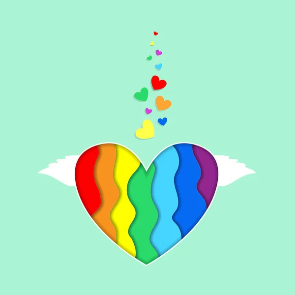 Papier arc-en-ciel coupe forme de coeur lgbt avec effet 3d — Image vectorielle