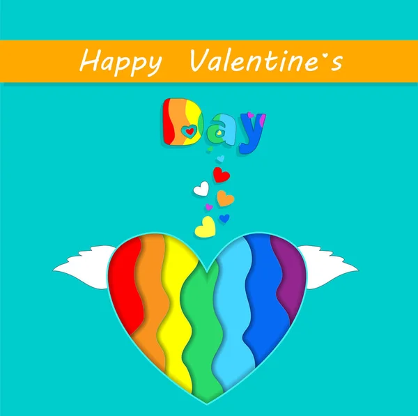 Happy Valentines Day Greeting Card Rainbow Heart — Stock Vector