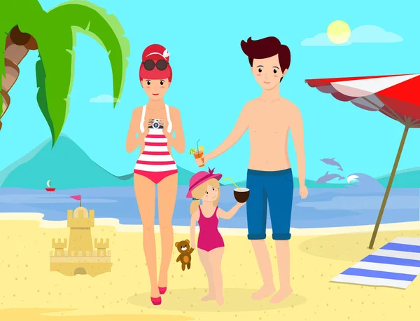 Happy Family at Beach Party Day Time Banner, Flyer — Stock Photo, Image