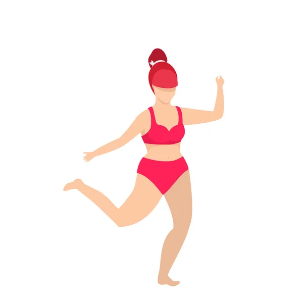 Mujer Gorda en Red Swim Wear Correr Jogging Beach — Vector de stock