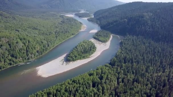 シベリアのタイガと山川を空からの眺め — ストック動画