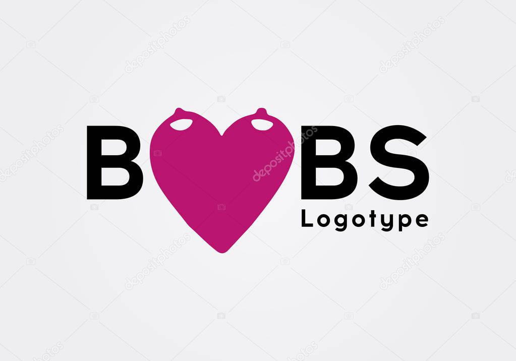 Cute Sex shop logo and badge design template. Sexy label. Vector xxx elements. Adult store symbol, icon - boobs.Womans breast love.