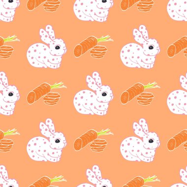 Sevimli çizgi bunny ve havuç ile Seamless modeli. Bebek modeli.