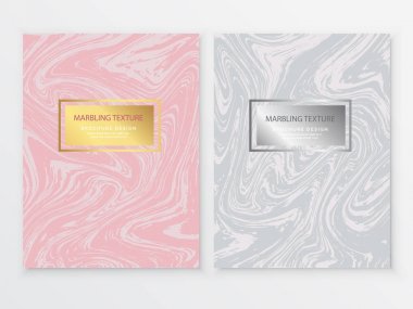 Marbling Doku Tasarım Broşürü. Sıvı çizgileri olan soyut kart. Mermer etkisi. Vektör illüstrasyonu.