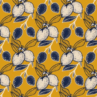 Sarı arka plan, vektör çizim üzerinde limon ile Seamless Modeli