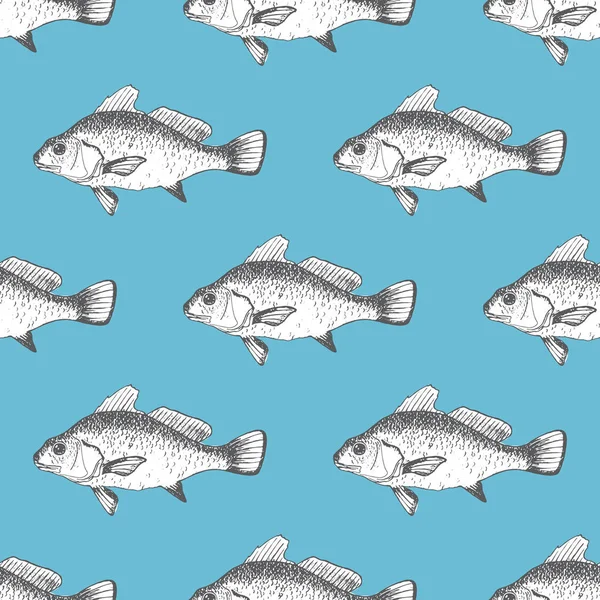 Patrón Sin Costura Vectorial Con Peces Sobre Fondo Azul — Vector de stock