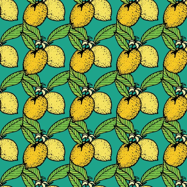 Seamless Pattern Lemon Blue Background Vector Illustration — Stock Vector