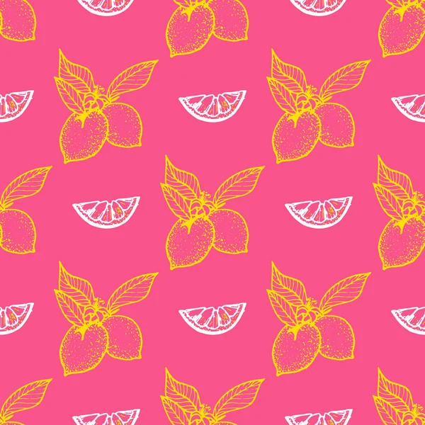 Seamless Pattern Lemon Pink Background Vector Illustration — Stock Vector