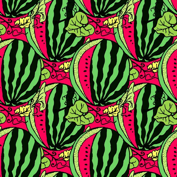 Cute Seamless Vector Pattern Red Watermelons — Stock Vector