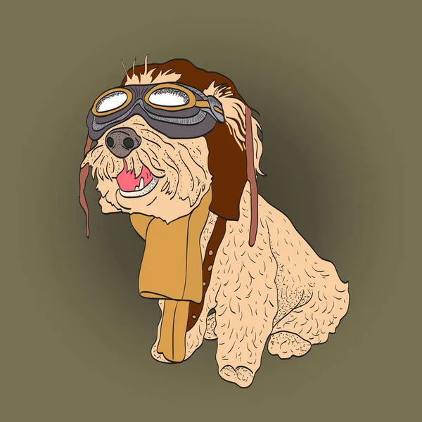 Retrato Perro Con Casco Steampunk Ilustración Vectorial — Vector de stock