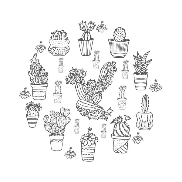 Χαριτωμένο Χέρι Που Διανυσματικά Cactuse Στα Δοχεία — Διανυσματικό Αρχείο