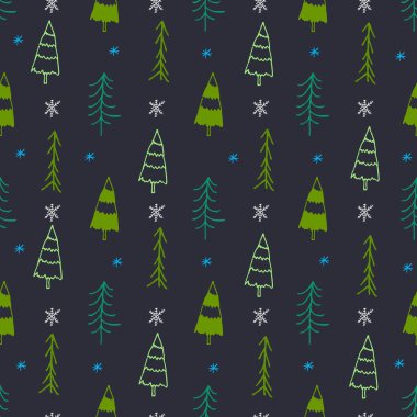 Noel ağacı ile Seamless modeli. Mutlu Noeller kavramı. Doodle öğeleri.