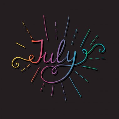 Temmuz - çizilmiş yazı ver. Mükemmel fırça tipografi kartları, poster, tişört, davetler için. Vektör çizim.