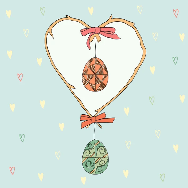 Corazón Ramitas Con Huevos Pascua Huevos Pascua Para Diseño Vacaciones — Archivo Imágenes Vectoriales