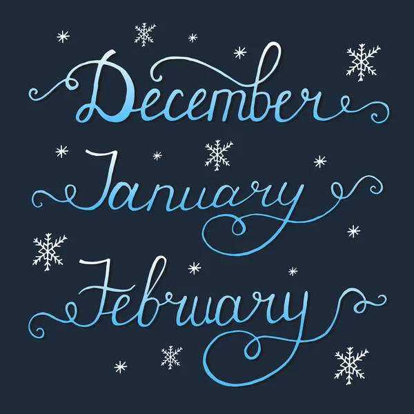 Mesi Invernali Dicembre Gennaio Febbraio Lettering — Vettoriale Stock