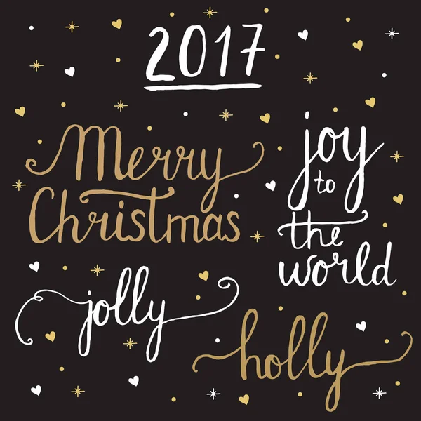 Veselé Vánoce Jolly Holly Joy Světu Písmo Sada — Stockový vektor
