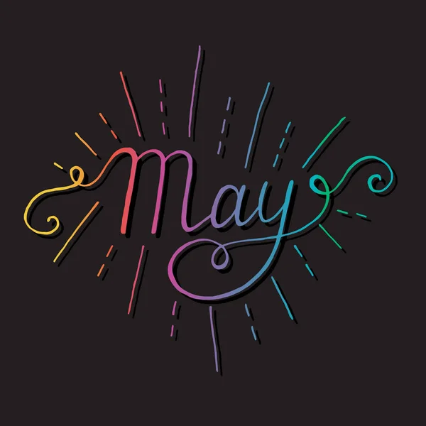 Spring Mei Belettering Vector Handgeschreven Typografie Zwarte Achtergrond — Stockvector