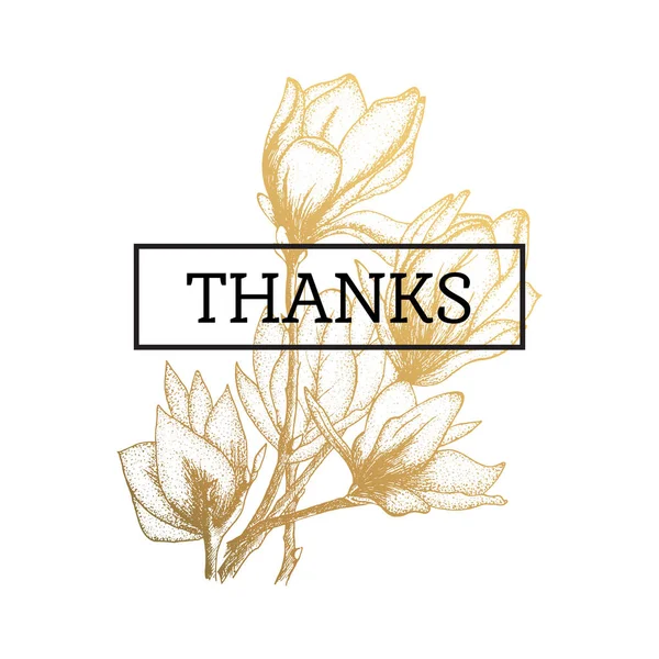 Altın çiçek, vektör çizim, beyaz arka plan üzerinde izole kart teşekkür