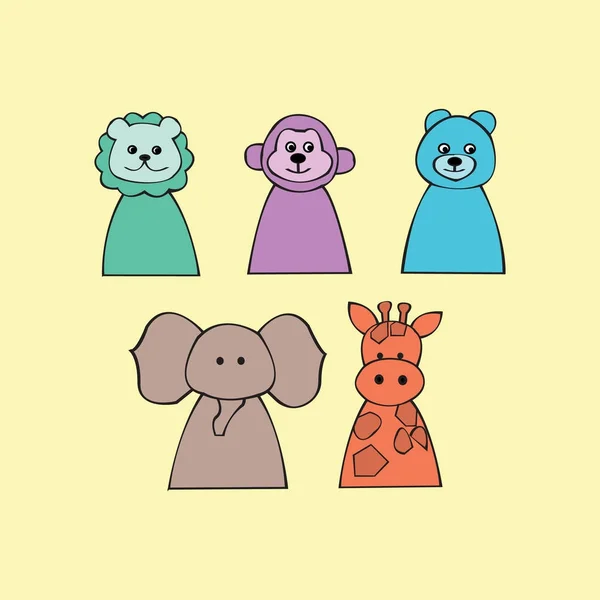Illustrazione Vettoriale Simpatico Set Animali Tra Cui Giraffa Scimmia Leone — Vettoriale Stock