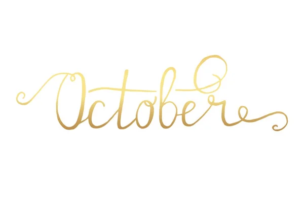 Oktober. Typografische vormgeving. Zwarte Hand belettering tekst geïsoleerd op een witte achtergrond. Groet voor Inwijdingsfeest Posters, kaarten, Home Decorations, bedrijfspresentatie. — Stockvector