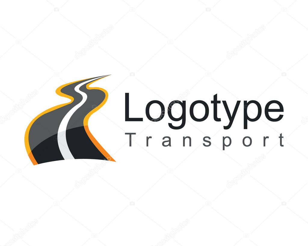 Logo Transport Template Design Vector illustration. Road illustration. Curved highway with markings.