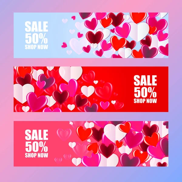 Valentine's day banners with hearts. — Stock Vector