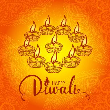 Geleneksel Hint Festivali Diwali zarif kart tasarımı. Diwali Celebration Festivali için güzel tebrik kartı.